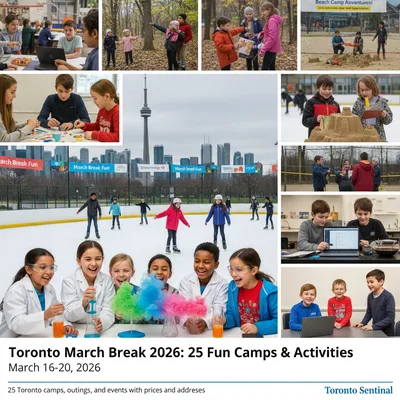 Group of children enjoying a Toronto March Break camp activity with smiling faces, engaging in crafts.
