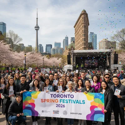 A graphic displaying the Toronto skyline with event graphics, announcing the 2026 spring festival season lineup.