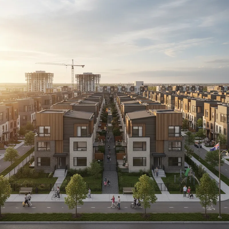 New housing development with smaller lot sizes in a realistic Toronto setting.