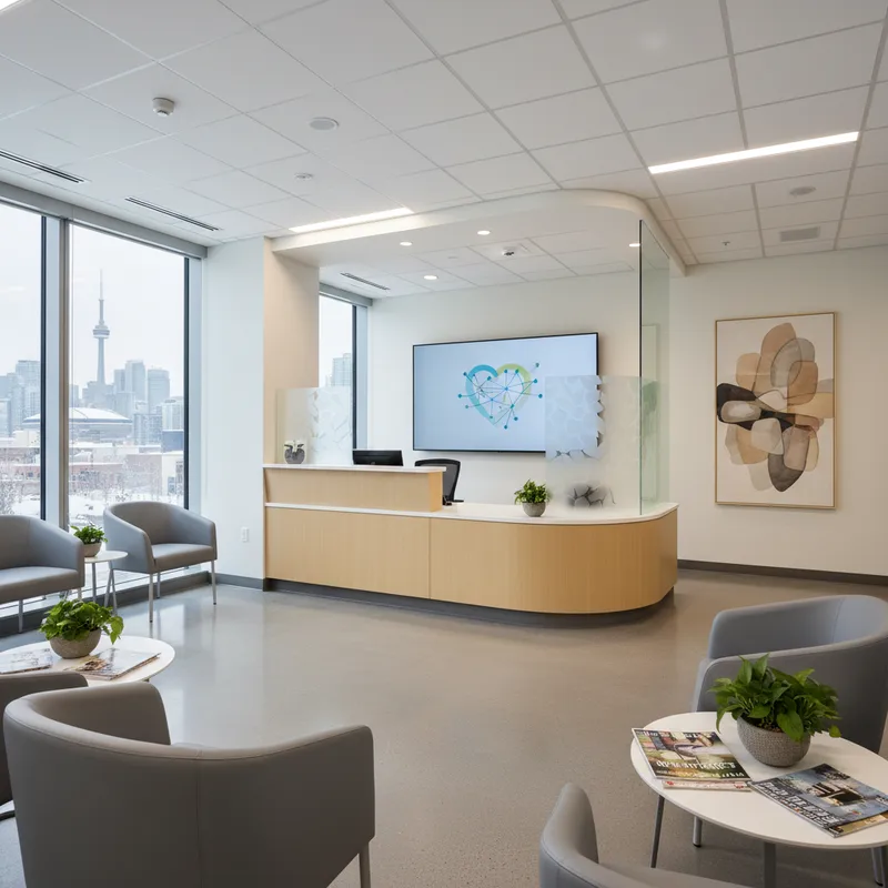 A clean, modern healthcare facility with examination rooms and medical equipment.