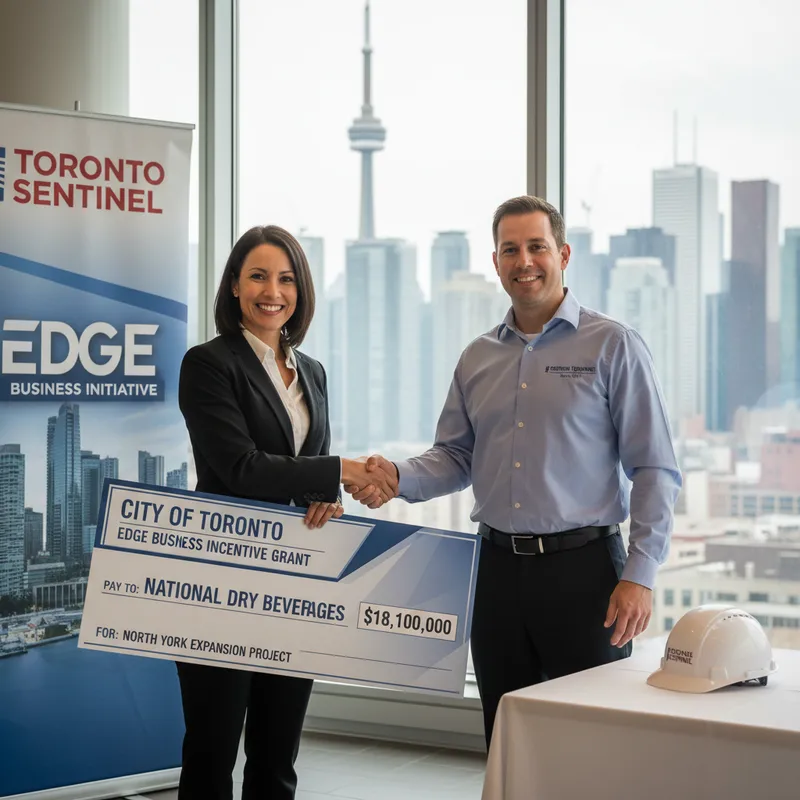 National Dry Beverages, a Toronto bottler, in a modern office after receiving the first EDGE business grant.