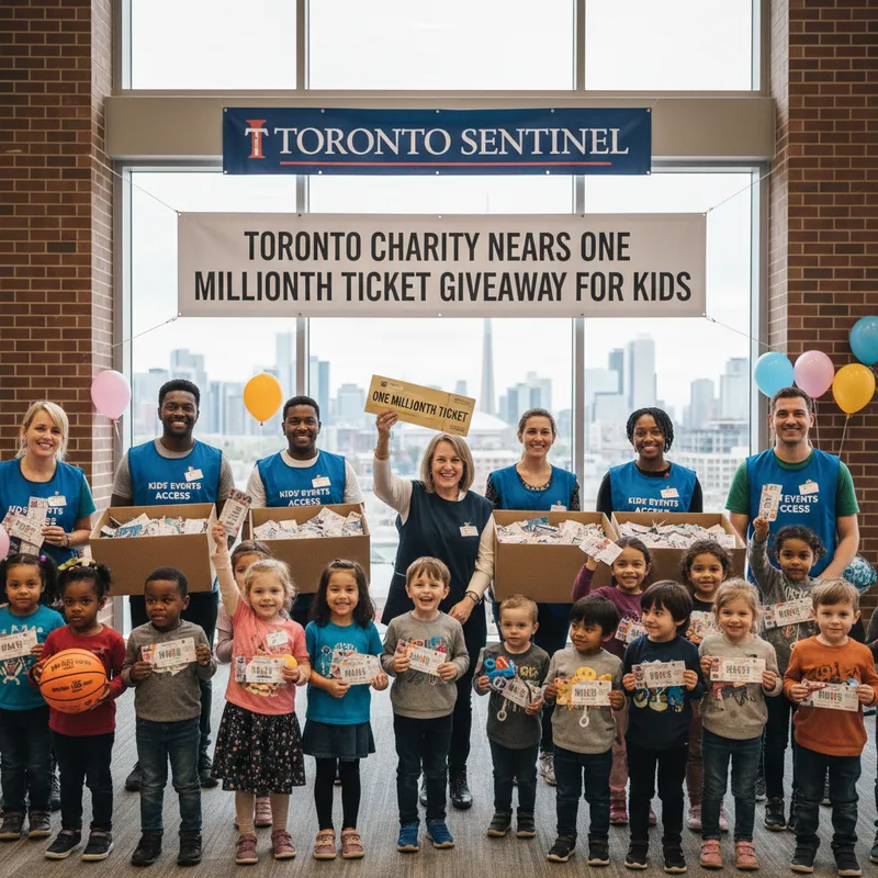 Children happily receive free tickets from a charity representative to attend local events.