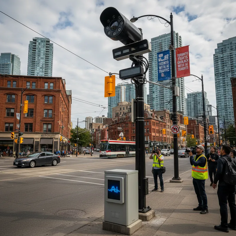 AI-powered traffic lights installed on Yonge Street in Toronto to reduce traffic congestion.