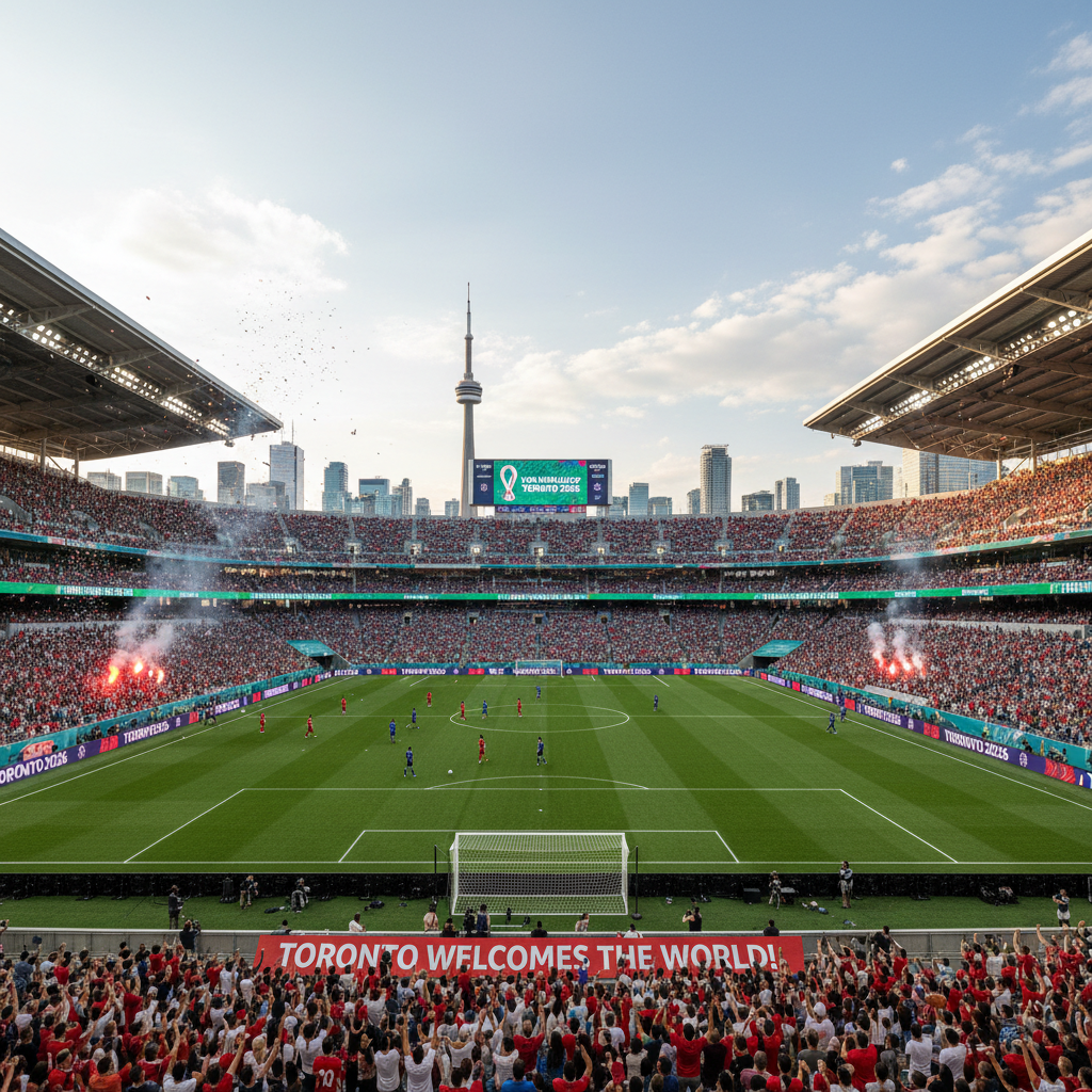Toronto Stadium's exterior, showcasing its modern facade after a $100M renovation, ready for the World Cup.