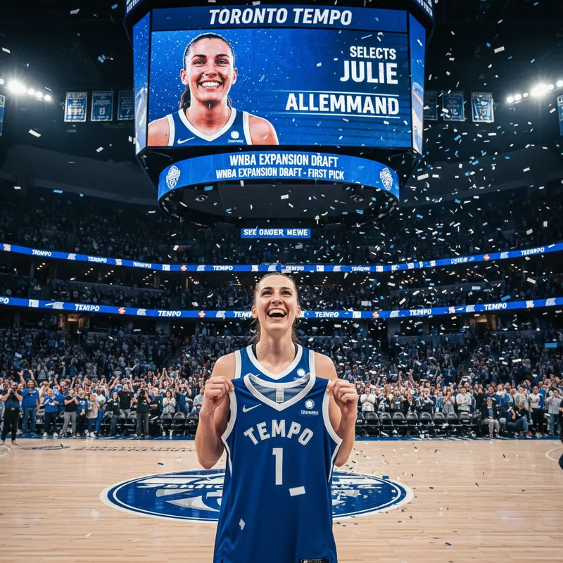 Toronto Tempo player Julie Allemand in action during a WNBA basketball game.