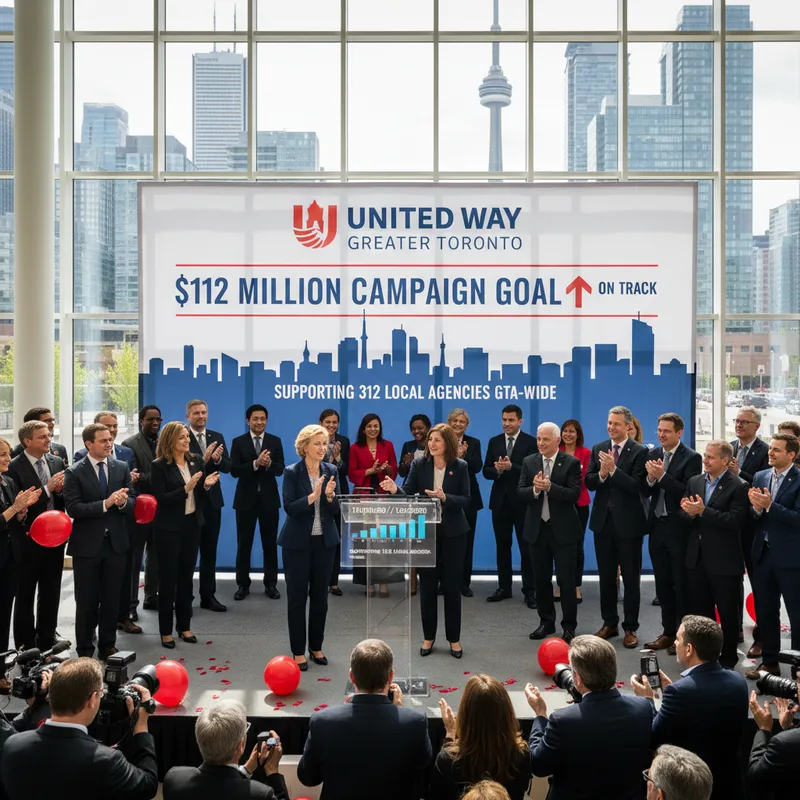 United Way Greater Toronto CEO, Daniele Zanotti, speaks at a community event, signifying progress towards the $112 million campaign goal.